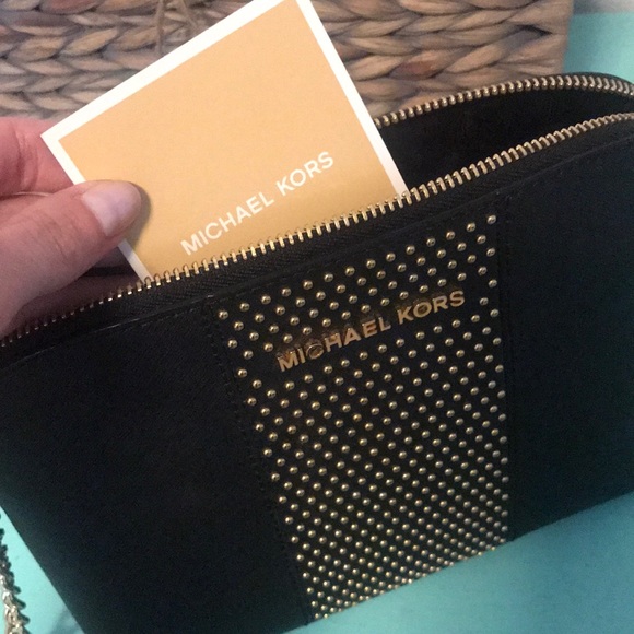 Black Michael Kors purse with gold studs - Picture 3 of 4